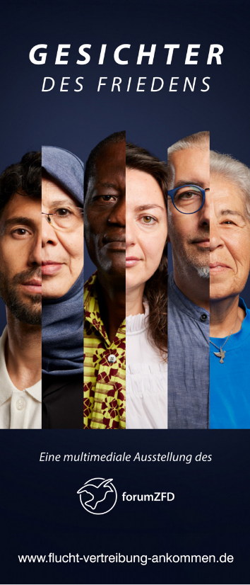 Das Plakat mit Gesichterns von Menschen unterschiedlichen Alters, Geschlechts, Herkunft